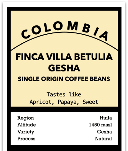 Colombia Finca Villa Betulia Gesha Filter Roast Coffee from The Town Roaster