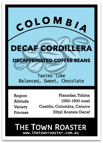 Colombia Decaffeinated coffee beans from The Town Roaster
