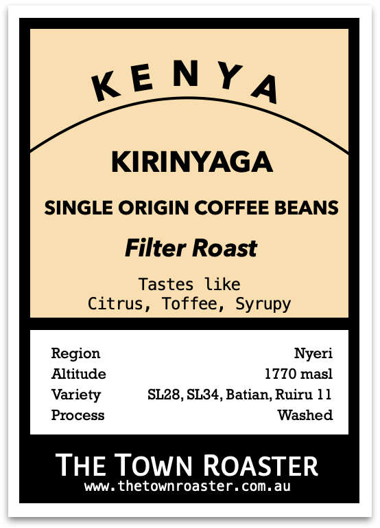 The Town Roaster Single Origin Filter roast coffee beans from Kenya