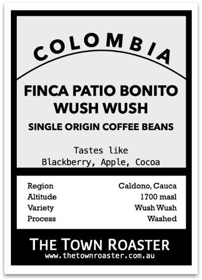 Colombia Finca Patio Bonito Wush Wush Filter Roast Coffee beans from The Town Roaster