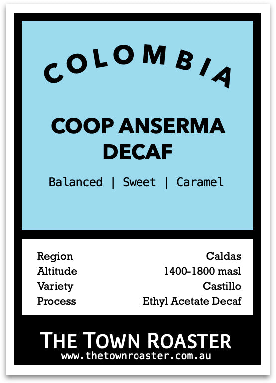 The Town Roaster Colombia Decaf Coffee beans