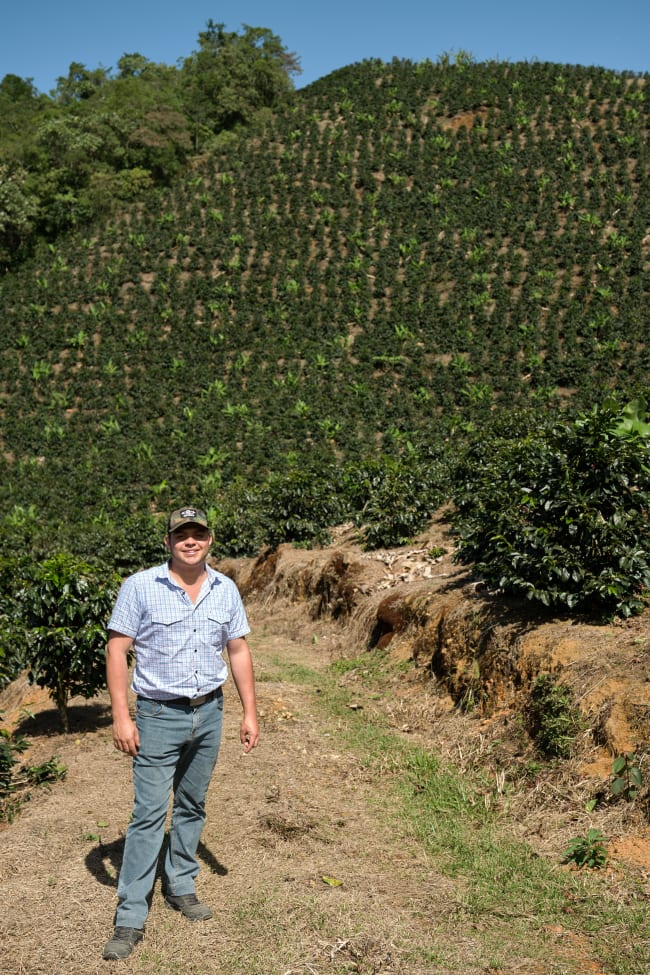 Costa Rica coffee farmer Diego Abarca with his coffee farm Finca San Calletano