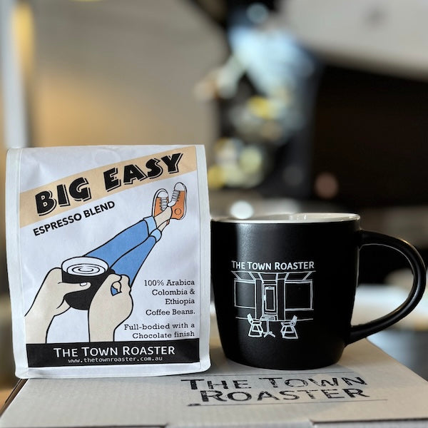 Coffee Gift Box with Mug and Big Easy Espresso Blend Coffee beans from The Town Roaster