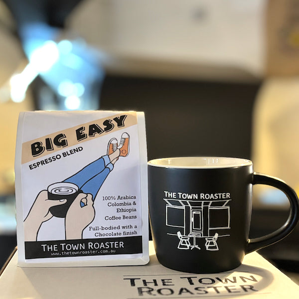 Coffee Gift Box with Mug and Big Easy Espresso Blend Coffee beans from The Town Roaster
