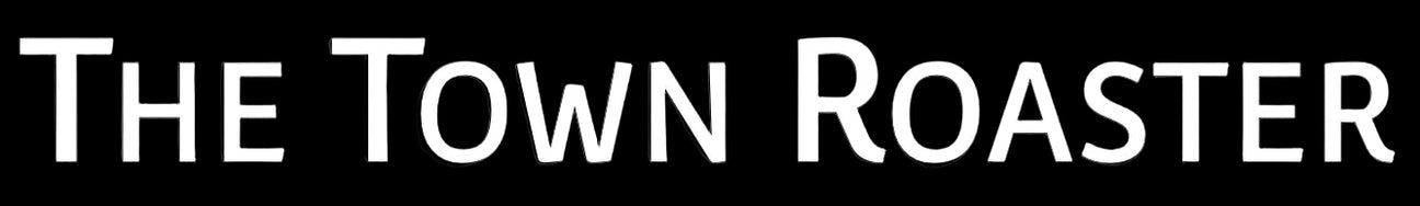 Logo of 'The Town Roaster' with white text on a black background