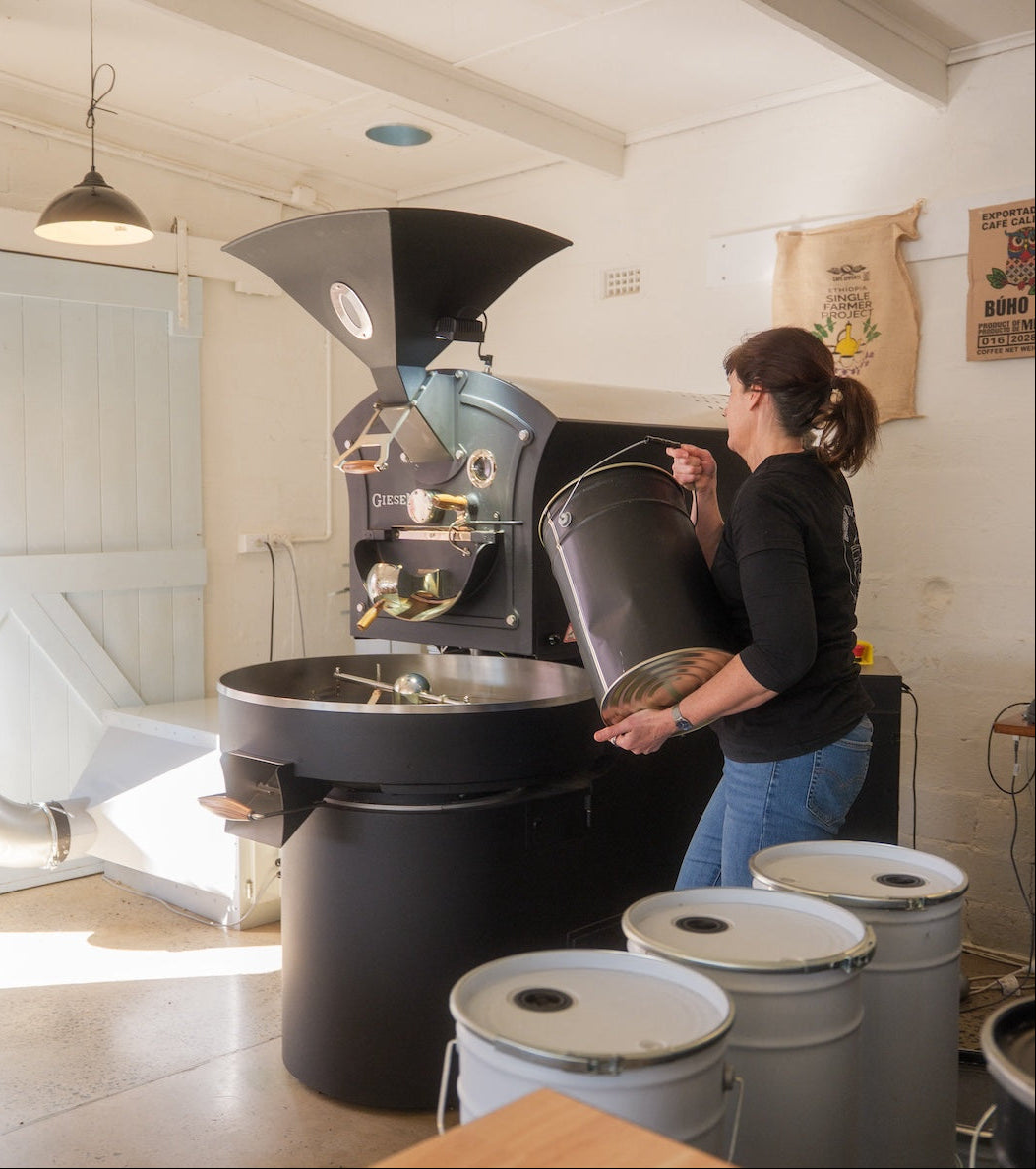 The Town Roaster roasting coffee of the Giesen roaster